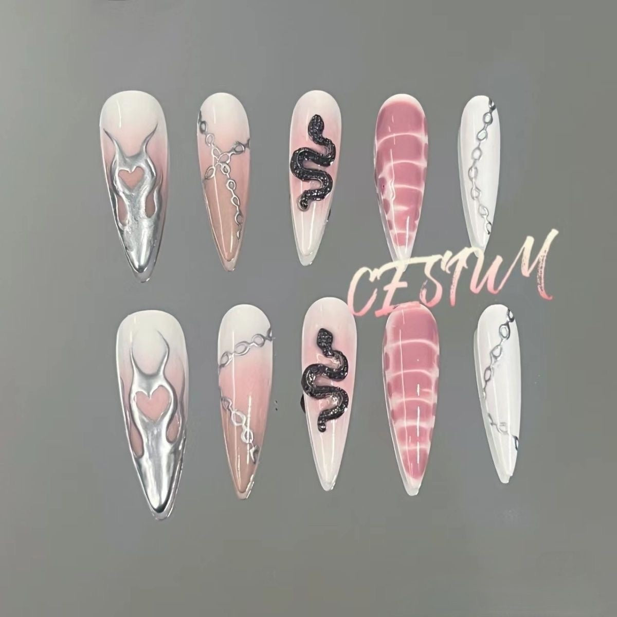 E6 SirenTips Handmade Press On Nail Art 10pcs Set Free Tools Luxury Nail Care Manicure Daily Durable