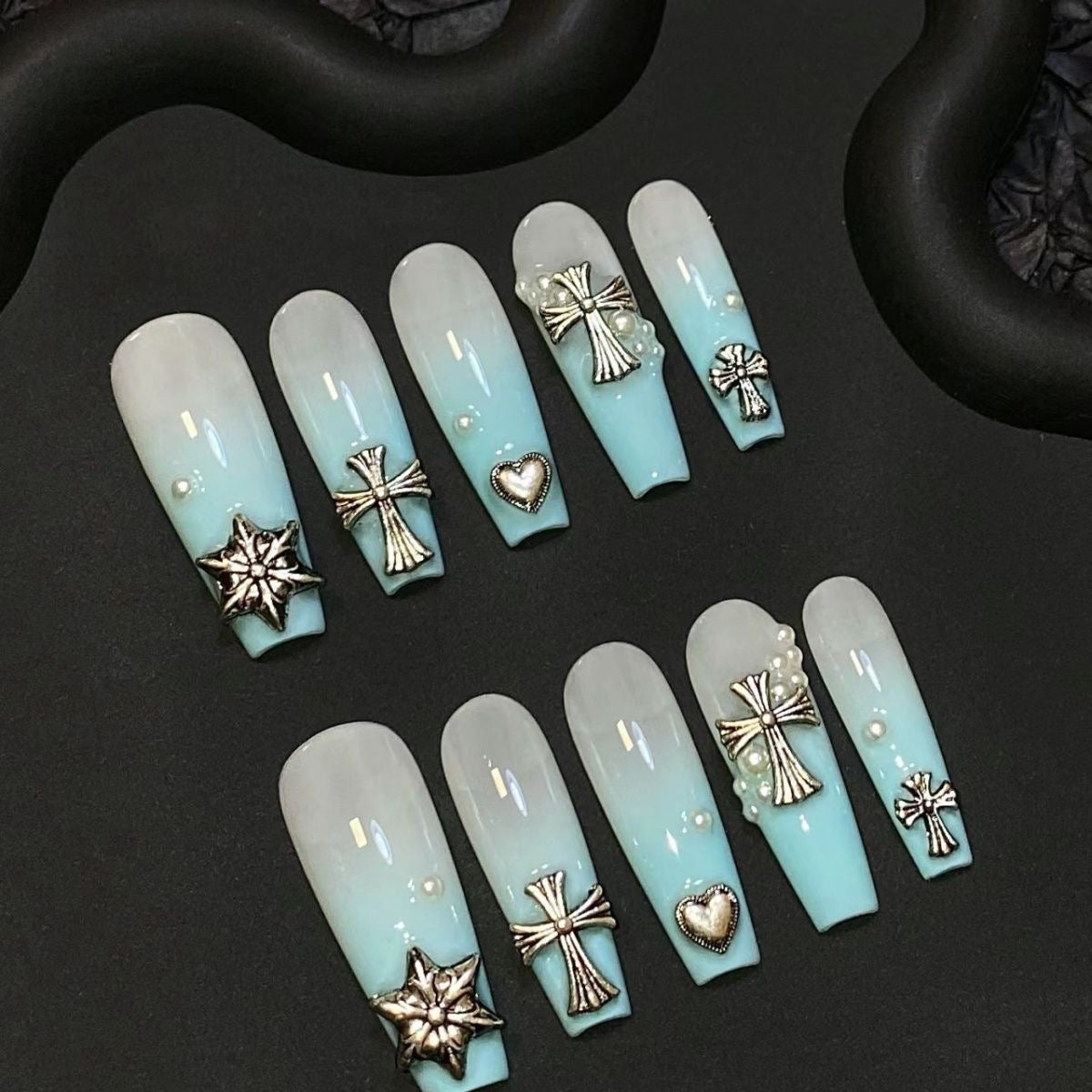 E8 SirenTips Handmade Press On Nail Art 10pcs Set Free Tools Luxury Nail Care Manicure Daily Durable