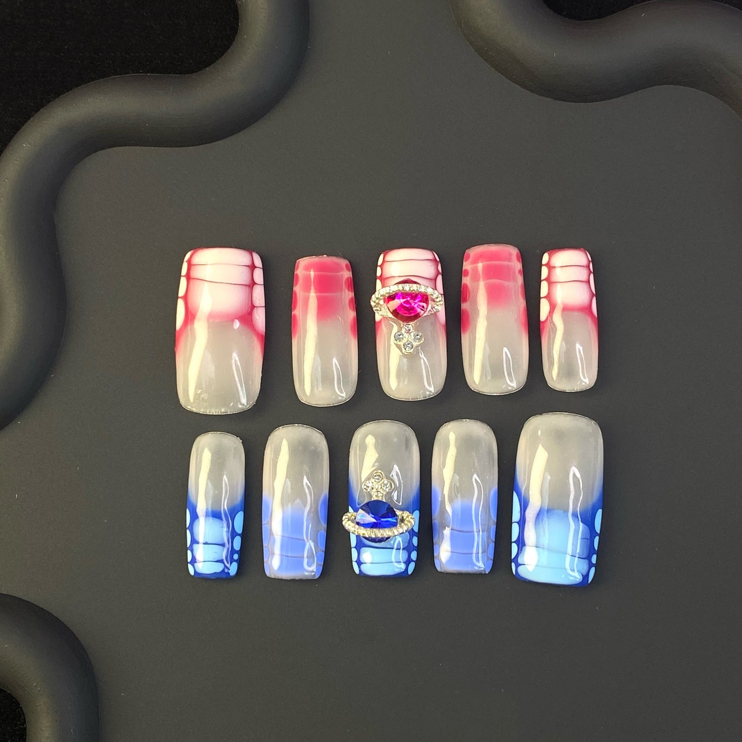 E9 SirenTips Handmade Press On Nail Art 10pcs Set Free Tools Luxury Nail Care Manicure Daily Durable