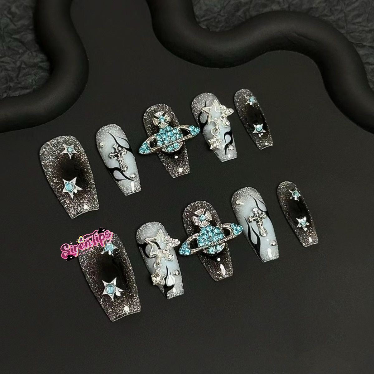E49 SirenTips Handmade Press On Nail Art 10pcs Set Free Tools Luxury Nail Care Manicure Daily Durable