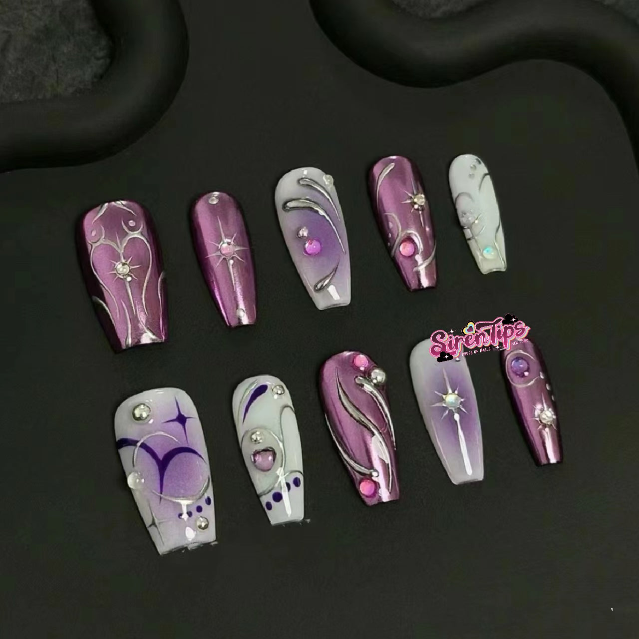 H14 HOT - Customer Picks SirenTips Handmade Press On Nail Art 10pcs Set Free Tools Luxury Nail Care Manicure Daily Durable