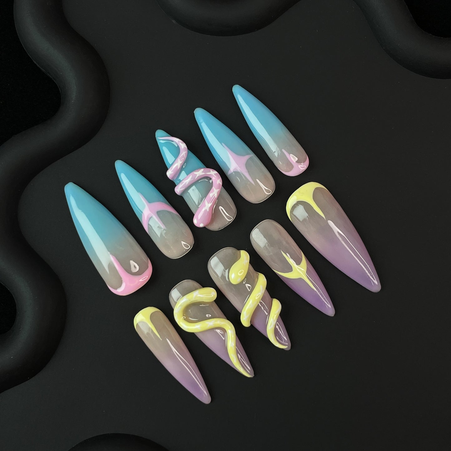 E15 SirenTips Cute Short Handmade Press On Nail Art 10pcs Set Free Tools Luxury Nail Care Manicure Daily Durable