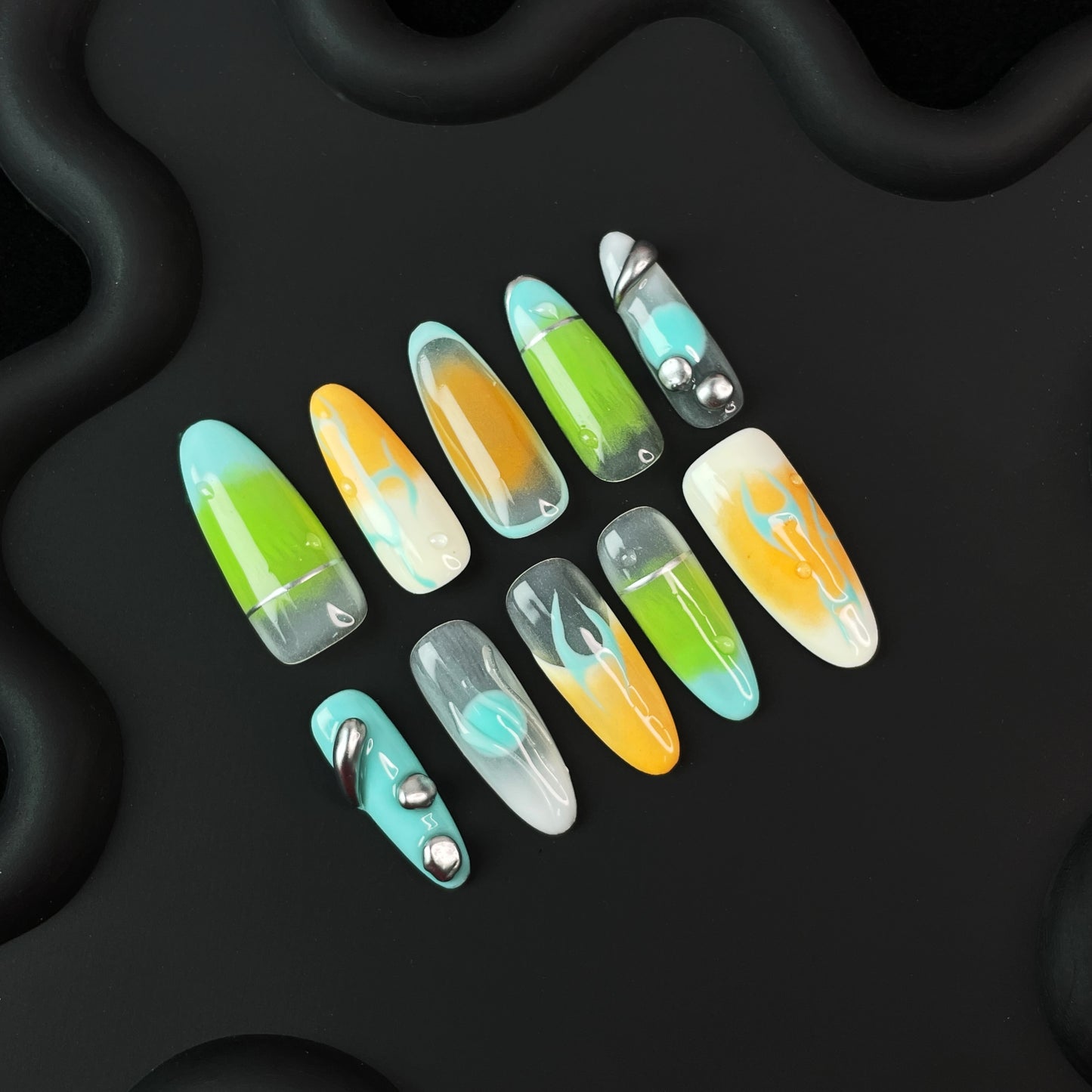 E16 SirenTips Cute Short Handmade Press On Nail Art 10pcs Set Free Tools Luxury Nail Care Manicure Daily Durable