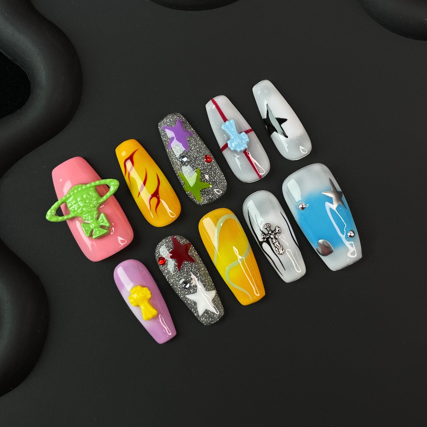 E22 SirenTips Handmade Press On Nail Art 10pcs Set Free Tools Luxury Nail Care Manicure Daily Durable