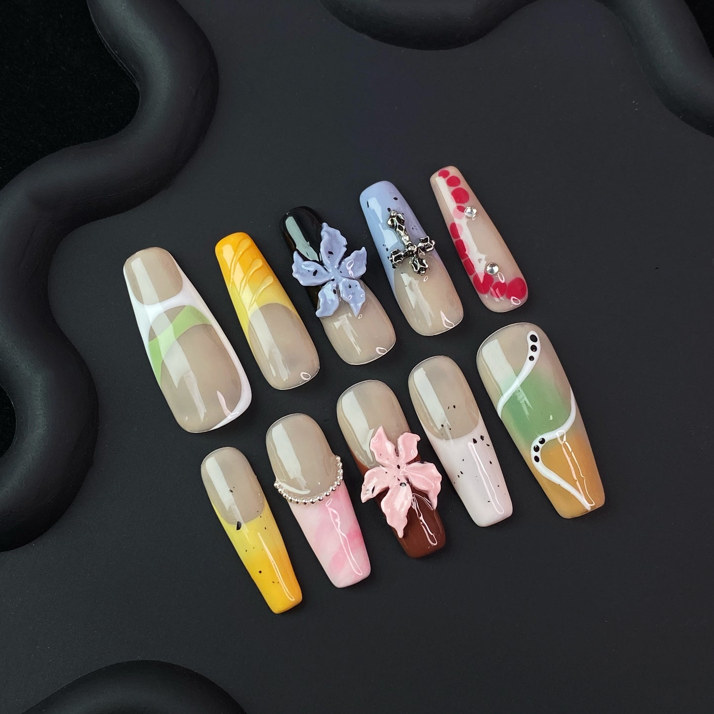 E24 SirenTips Handmade Press On Nail Art 10pcs Set Free Tools Luxury Nail Care Manicure Daily Durable
