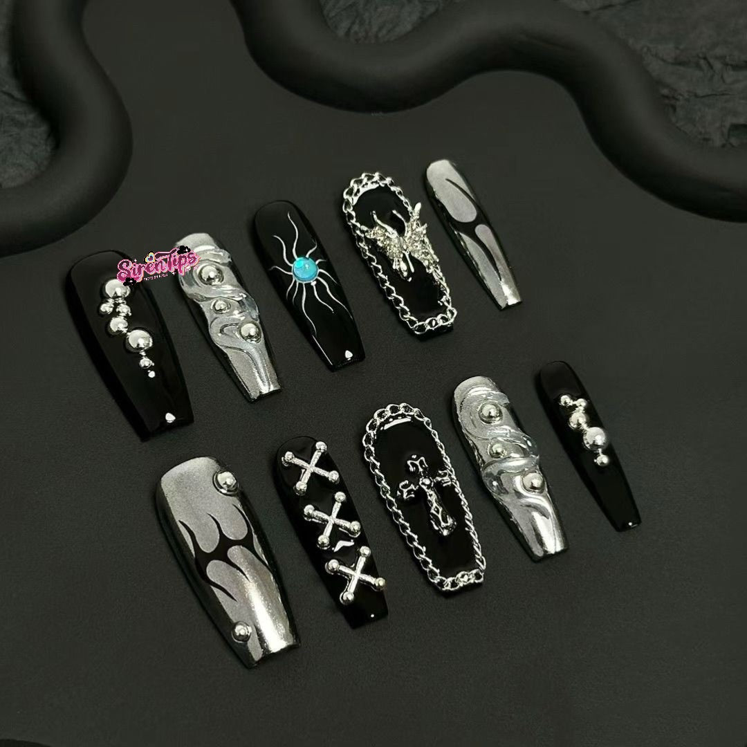 C2 SirenTips Handmade Press On Nail Art 10pcs Set Free Tools Luxury Nail Care Manicure Daily Durable