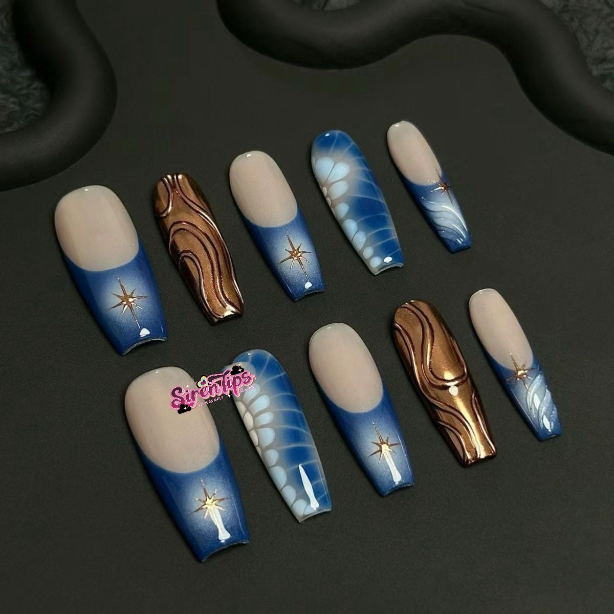 C3 SirenTips Handmade Press On Nail Art 10pcs Set Free Tools Luxury Nail Care Manicure Daily Durable