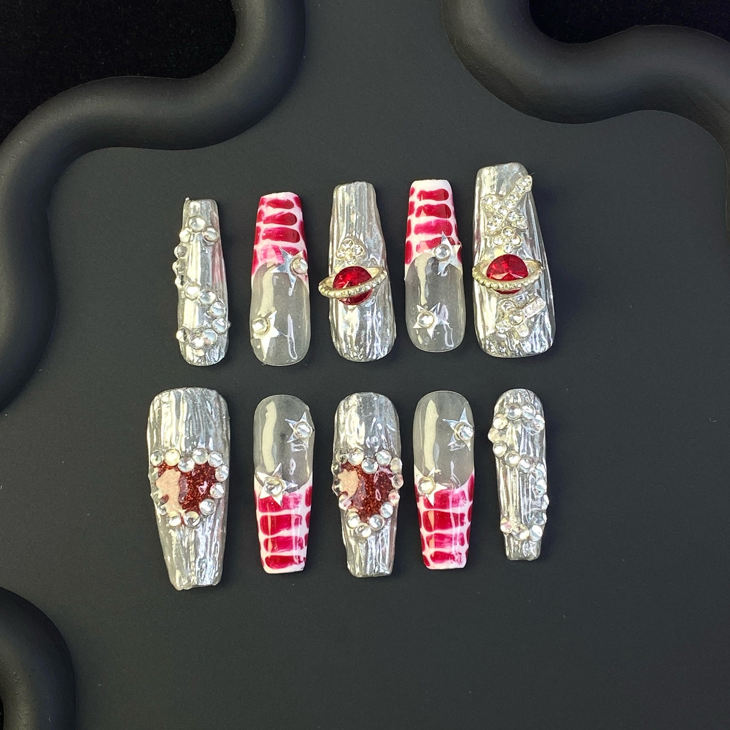C4 SirenTips Handmade Press On Nail Art 10pcs Set Free Tools Luxury Nail Care Manicure Daily Durable