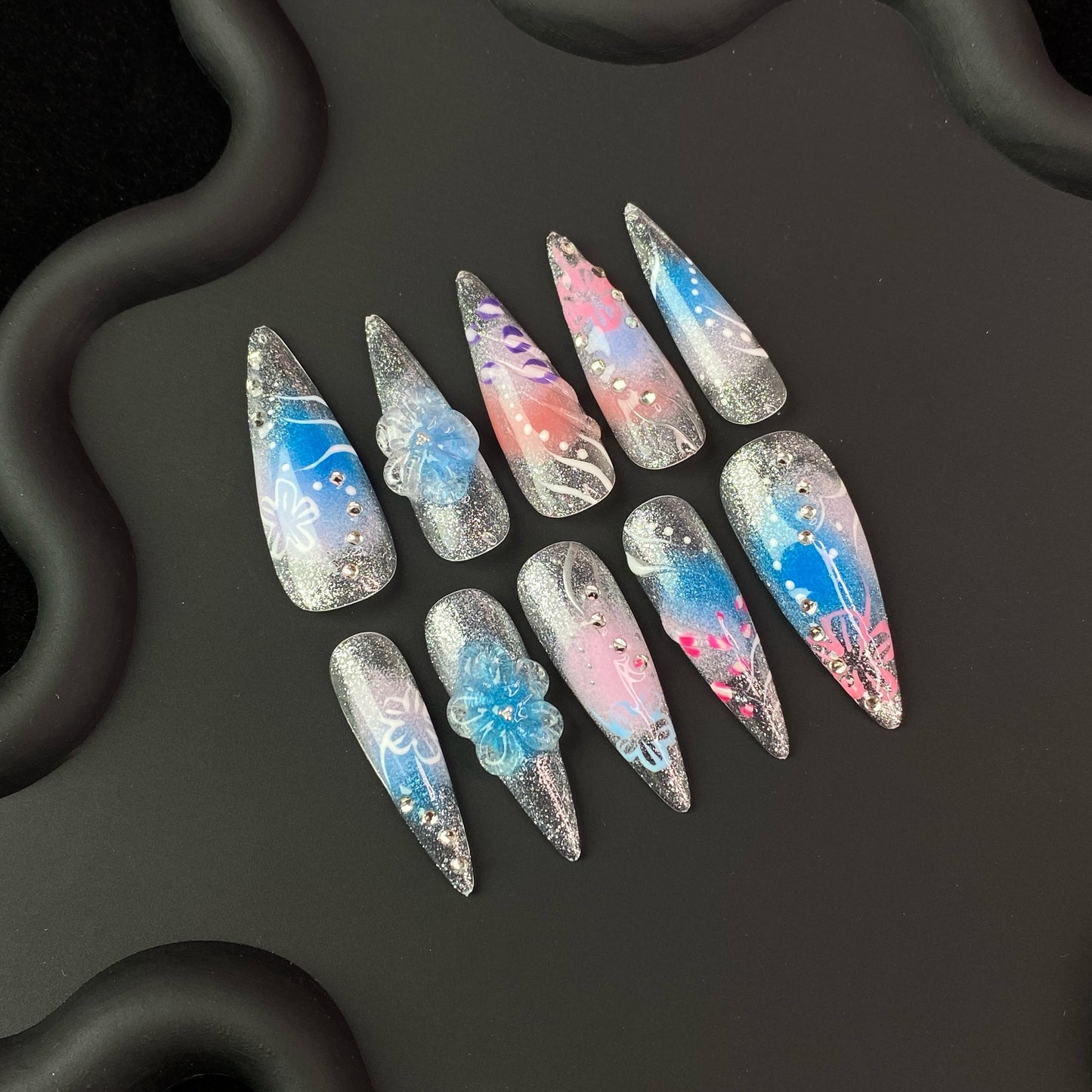 C10 SirenTips Handmade Press On Nail Art 10pcs Set Free Tools Luxury Nail Care Manicure Daily Durable