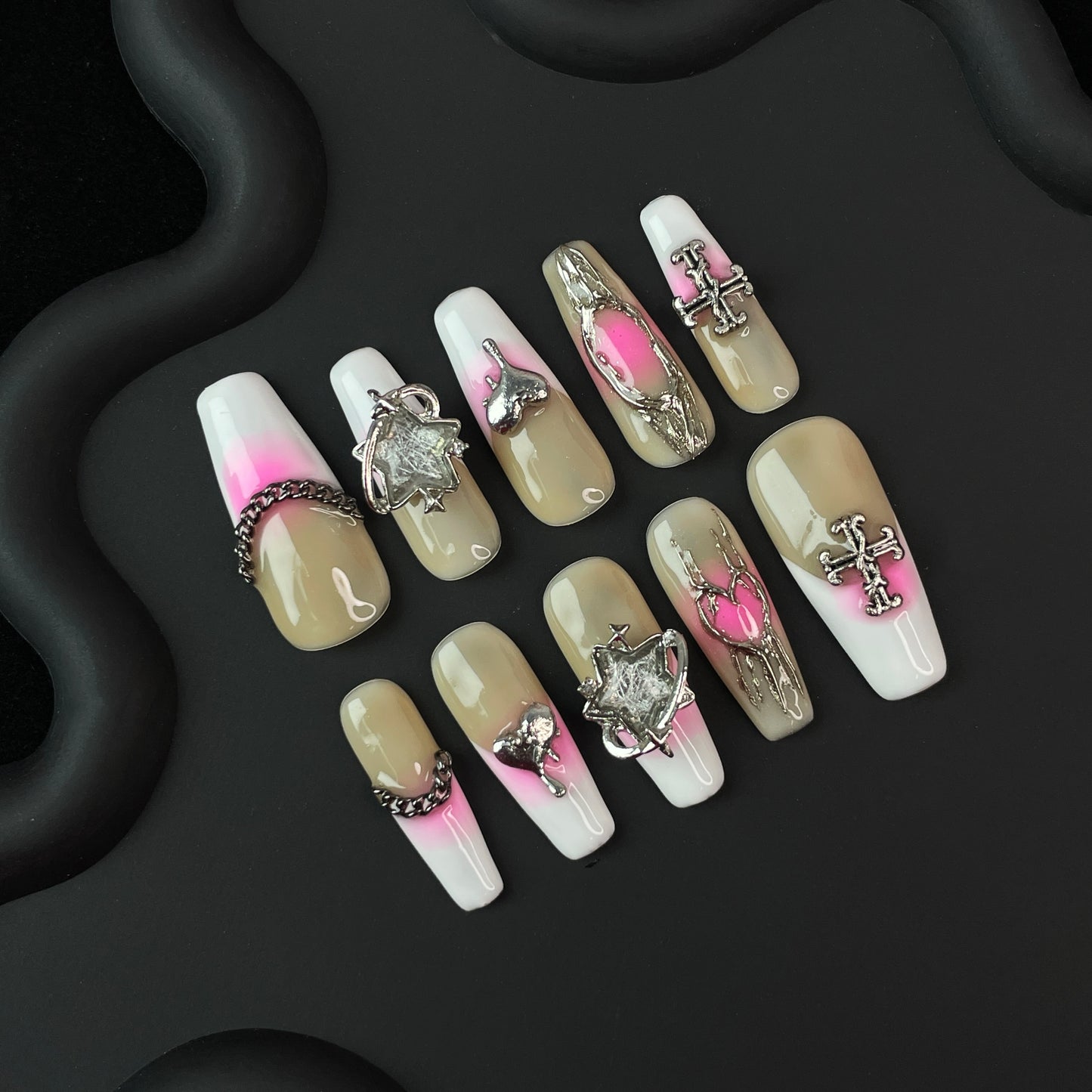 C13 SirenTips Handmade Press On Nail Art 10pcs Set Free Tools Luxury Nail Care Manicure Daily Durable