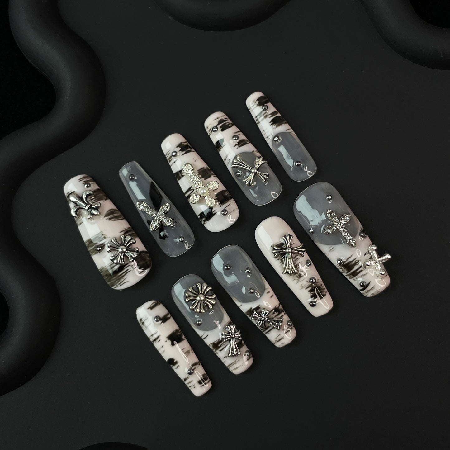 C15 SirenTips Cute Short Handmade Press On Nail Art 10pcs Set Free Tools Luxury Nail Care Manicure Daily Durable