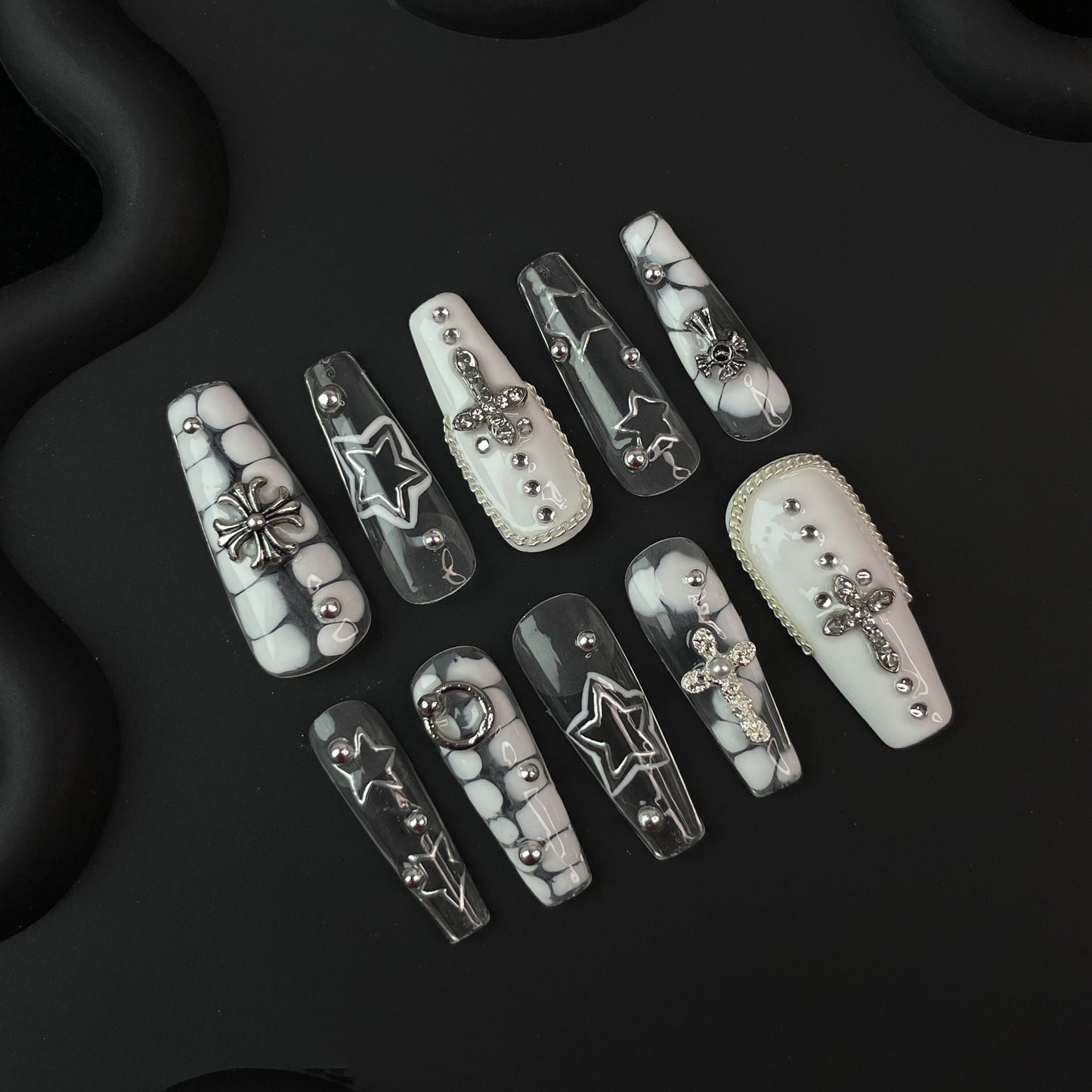 C16 SirenTips Cute Short Handmade Press On Nail Art 10pcs Set Free Tools Luxury Nail Care Manicure Daily Durable