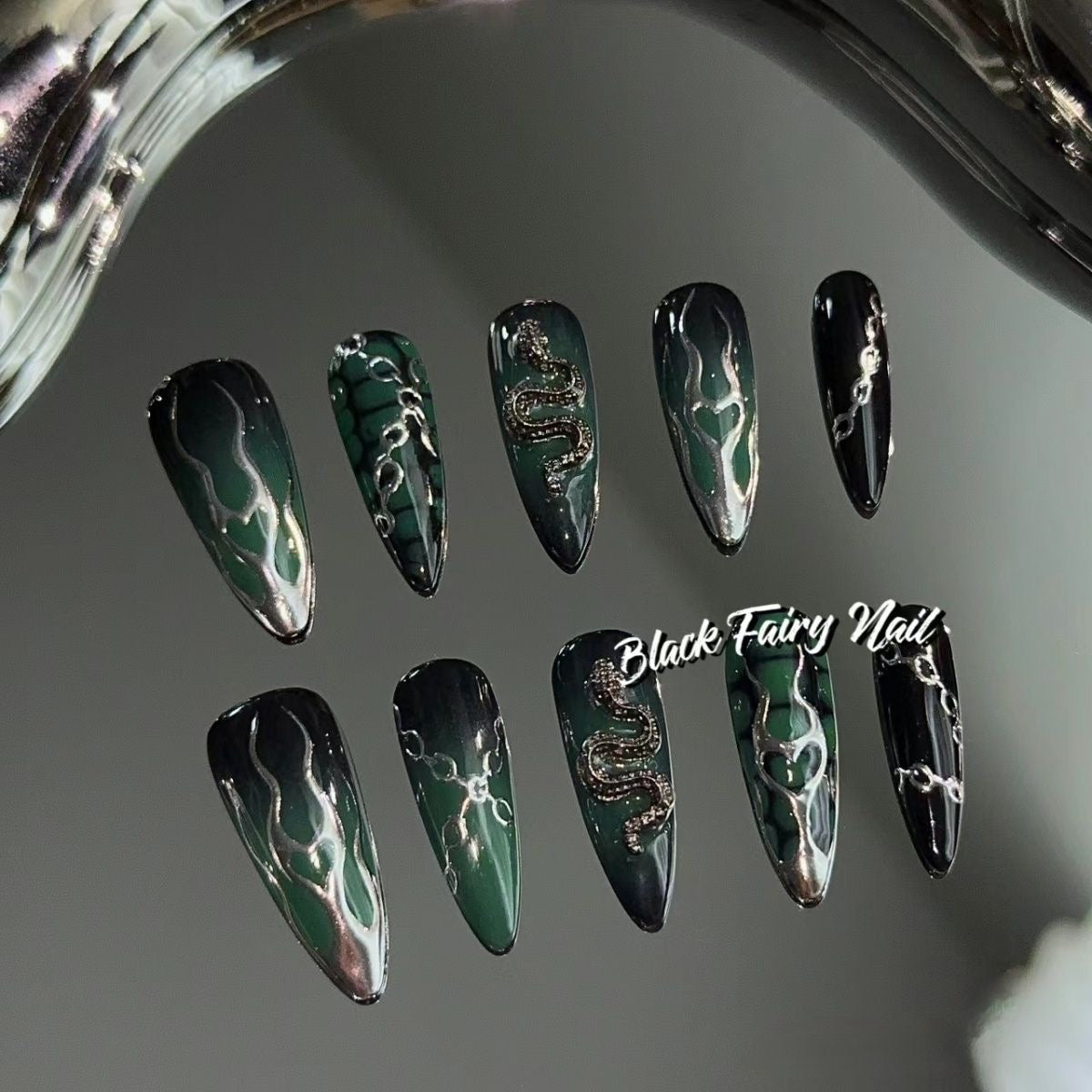 C1 SirenTips Handmade Press On Nail Art 10pcs Set Free Tools Luxury Nail Care Manicure Daily Durable