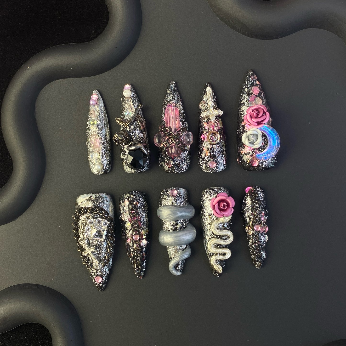C30 SirenTips Fantasia Collection Mid Length Stiletto Handmade Press On Nail Art 10pcs Set Free Tools Luxury Nail Care Manicure Daily Durable