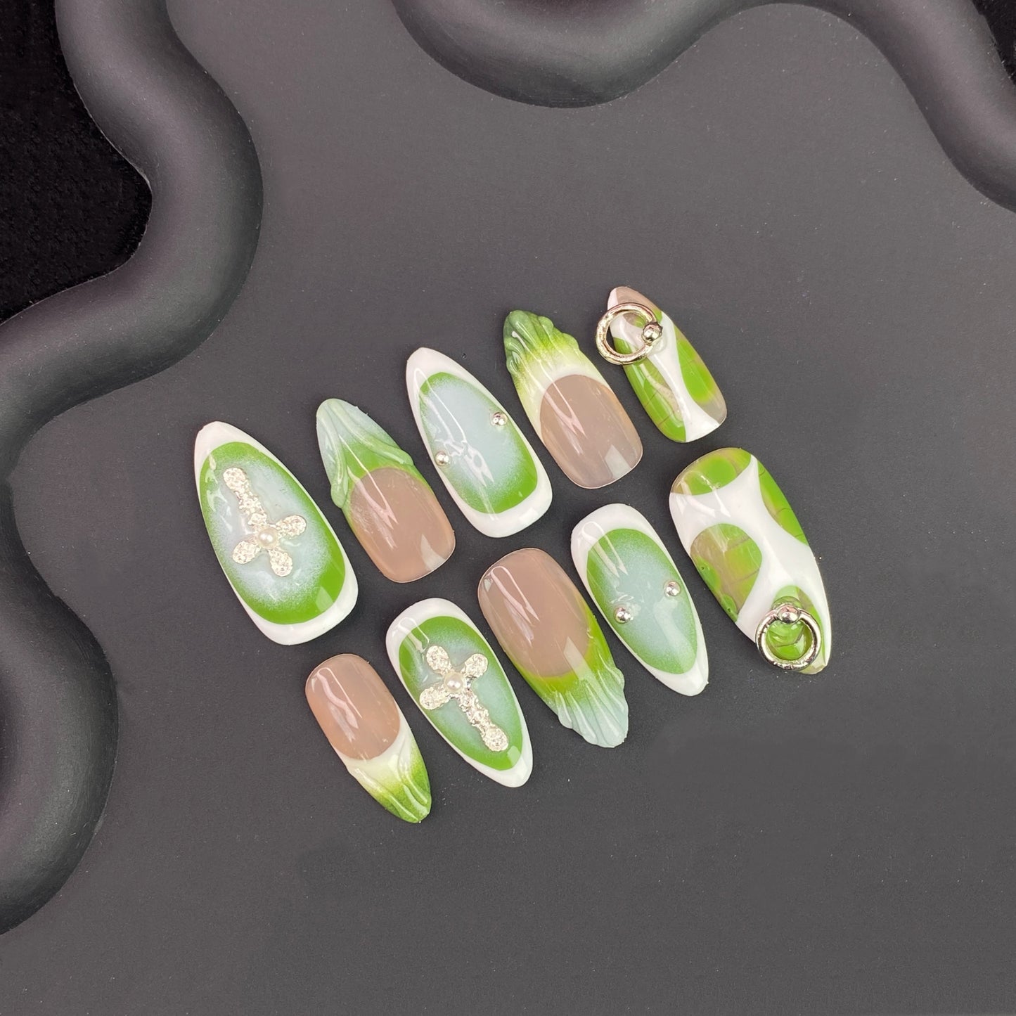 N2 New Arrivals - SirenTips Handmade Press On Nail Art 10pcs Set Free Tools Luxury Nail Care Manicure Daily Durable
