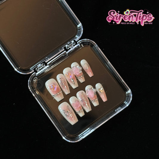 D6 - $24.9 SirenTips Handmade Press On Nail Art 10pcs Set Free Tools Luxury Nail Care Manicure Daily Durable