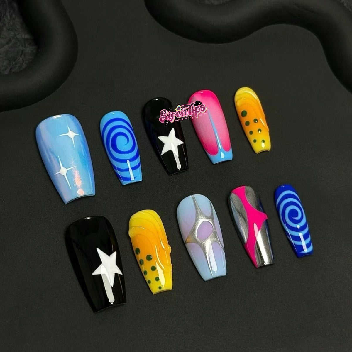 B23 - $14.9 SirenTips Handmade Press On Nail Art 10pcs Set Free Tools Luxury Nail Care Manicure Daily Durable