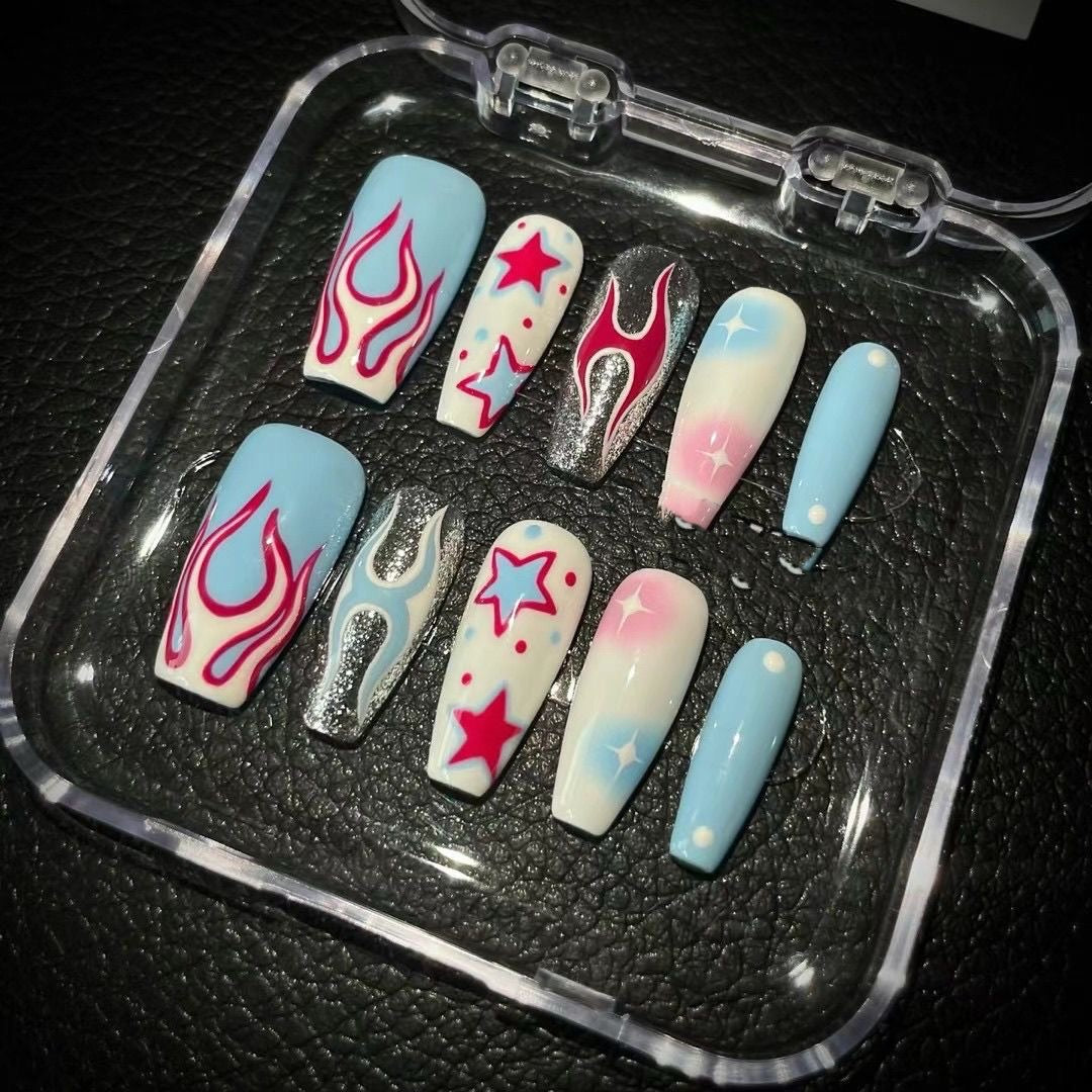 B26 - $14.9 SirenTips Handmade Press On Nail Art 10pcs Set Free Tools Luxury Nail Care Manicure Daily Durable