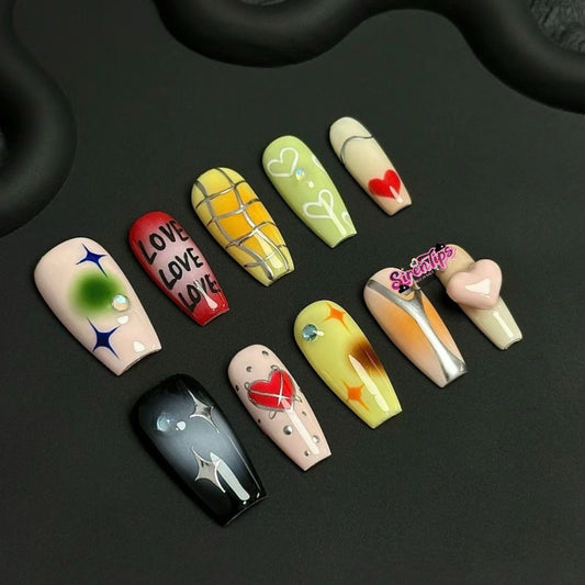 B35 - $14.9 SirenTips Handmade Press On Nail Art 10pcs Set Free Tools Luxury Nail Care Manicure Daily Durable