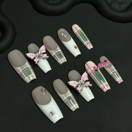 B42 - $14.9 SirenTips Handmade Press On Nail Art 10pcs Set Free Tools Luxury Nail Care Manicure Daily Durable