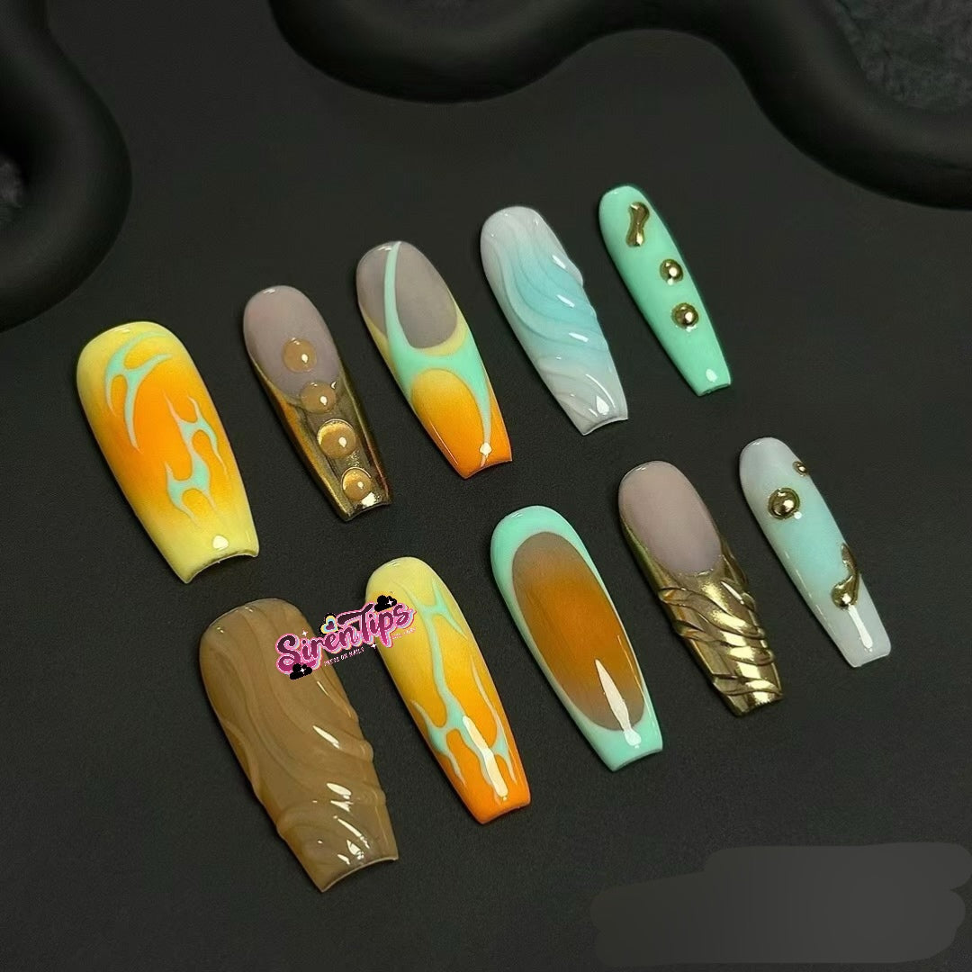 B53 - $14.9 SirenTips Handmade Press On Nail Art 10pcs Set Free Tools Luxury Nail Care Manicure Daily Durable