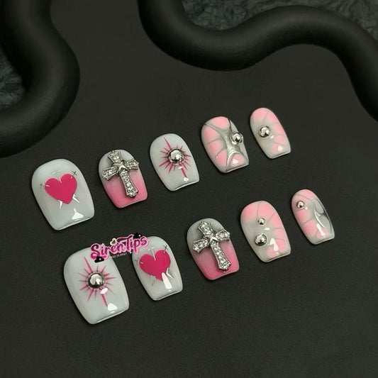 B54 - $14.9 SirenTips Handmade Press On Nail Art 10pcs Set Free Tools Luxury Nail Care Manicure Daily Durable