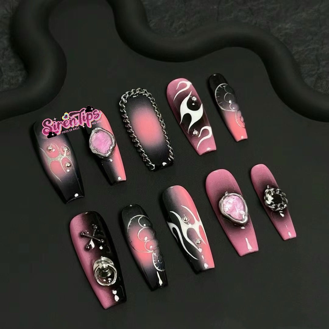 C22 - $19.9 SirenTips Handmade Press On Nail Art 10pcs Set Free Tools Luxury Nail Care Manicure Daily Durable