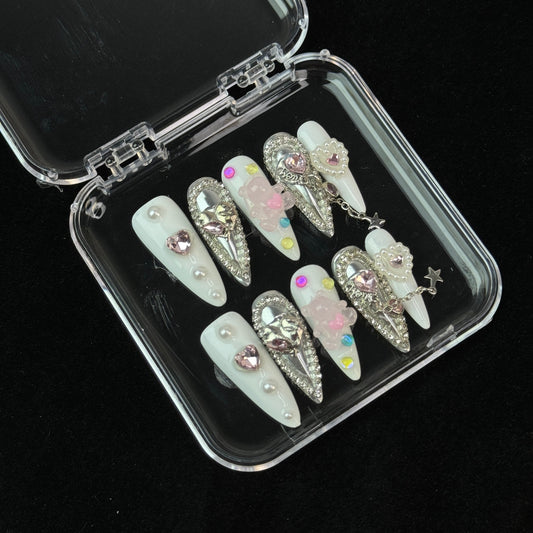 C23 - $19.9 SirenTips Handmade Press On Nail Art 10pcs Set Free Tools Luxury Nail Care Manicure Daily Durable