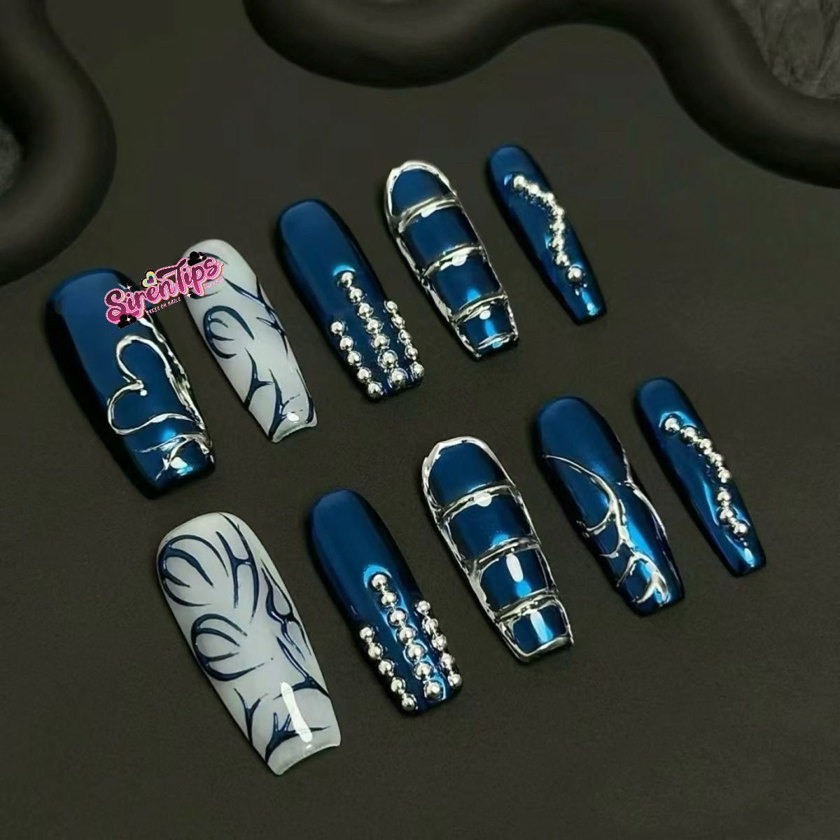 C24 - $19.9 SirenTips Handmade Press On Nail Art 10pcs Set Free Tools Luxury Nail Care Manicure Daily Durable