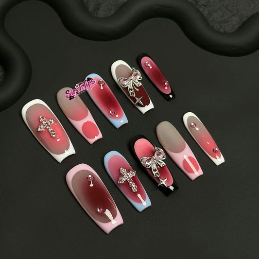 C27 - $19.9 SirenTips Handmade Press On Nail Art 10pcs Set Free Tools Luxury Nail Care Manicure Daily Durable