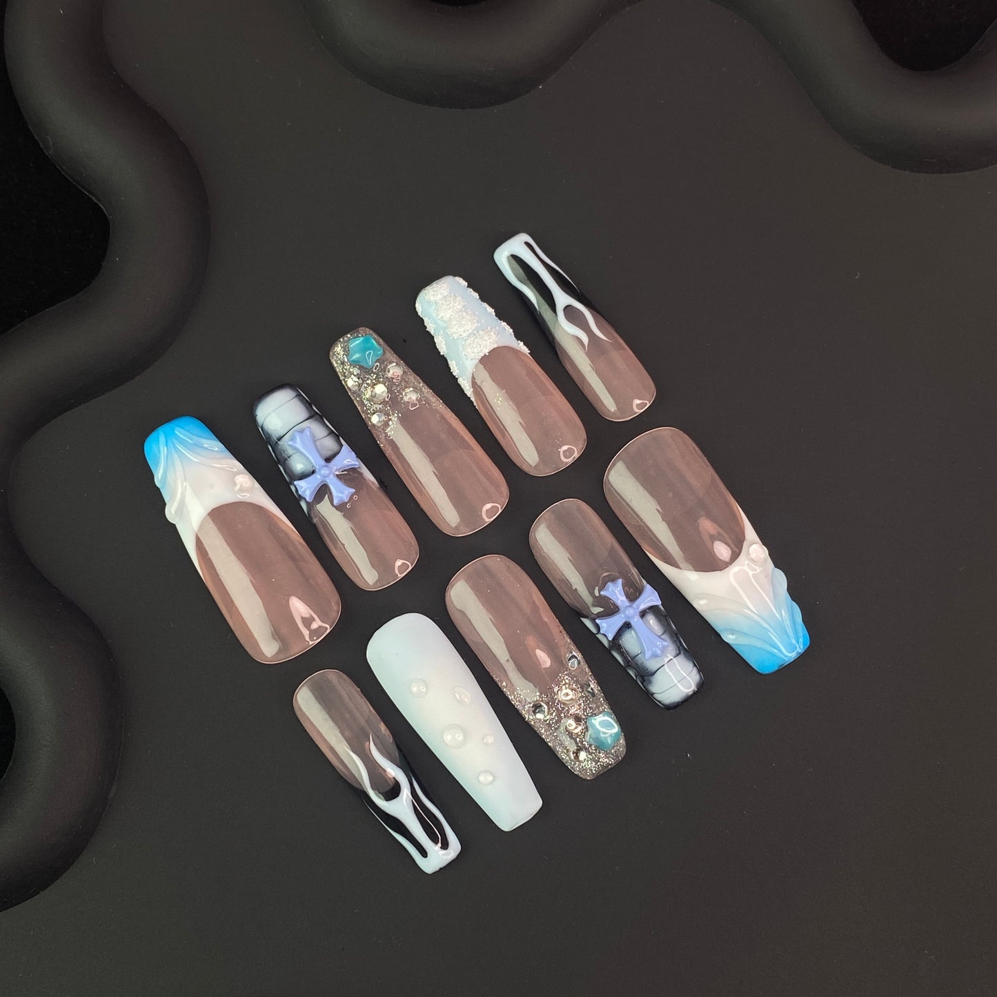 C11 SirenTips Handmade Press On Nail Art 10pcs Set Free Tools Luxury Nail Care Manicure Daily Durable