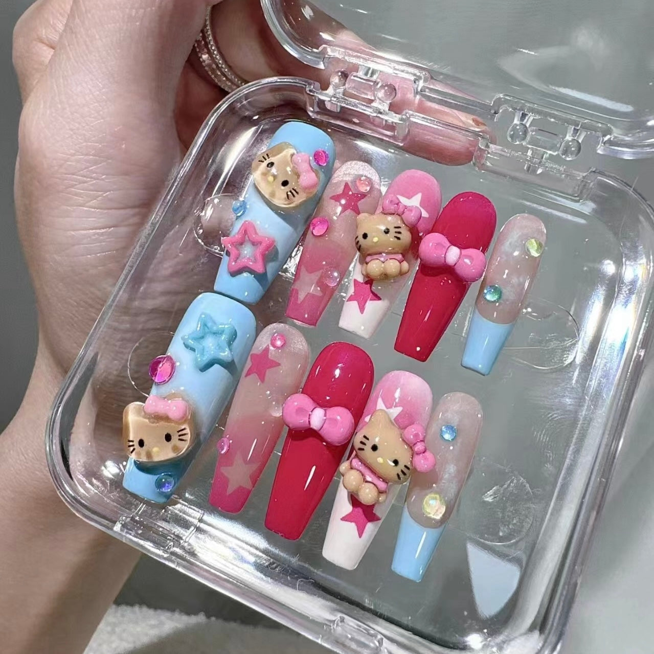 P12 - $19.9 SirenTips Cartoon Animation Handmade Press On Nail Art 10pcs Set Free Tools Luxury Nail Care Manicure Daily Durable