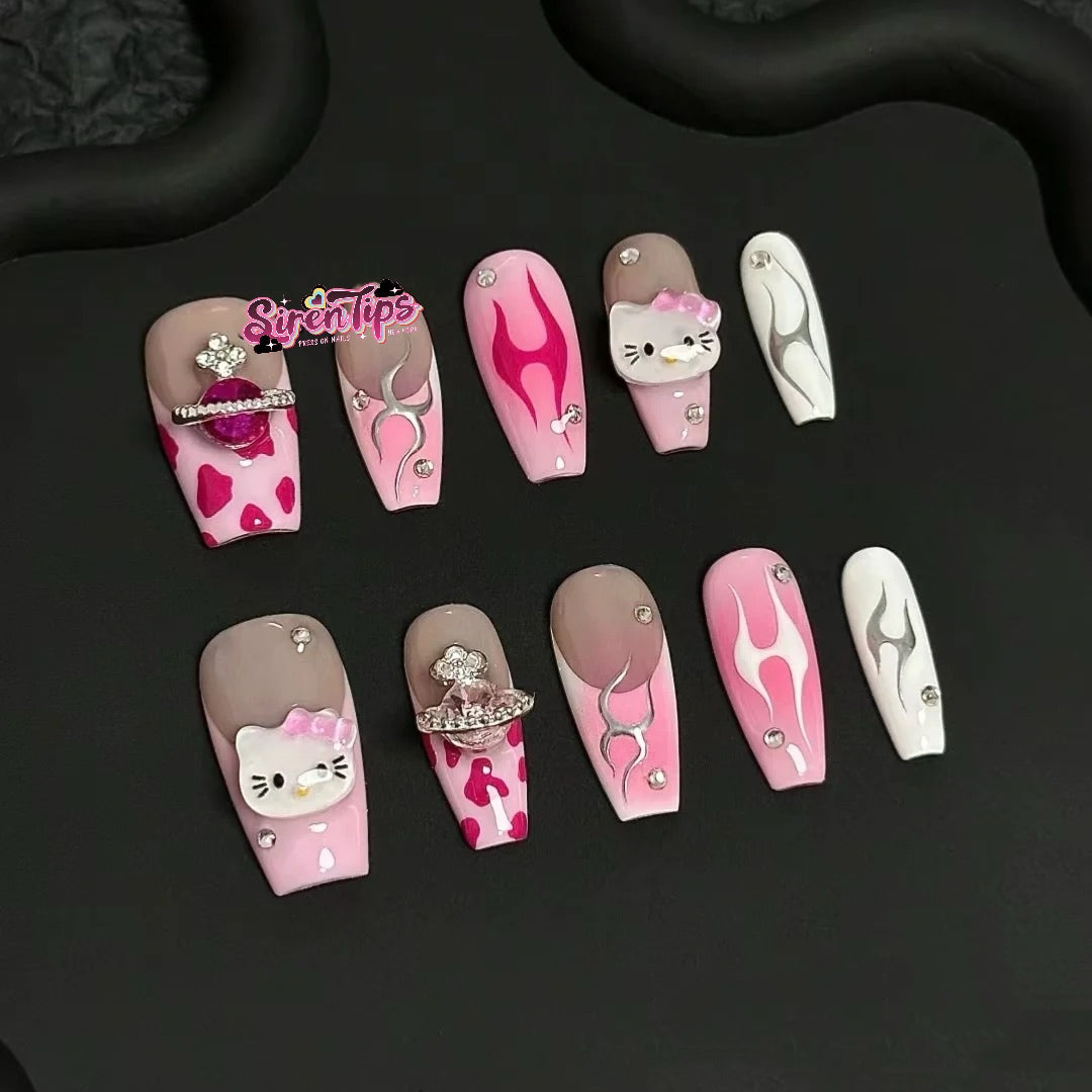 P14 - $19.9 SirenTips Cartoon Animation Handmade Press On Nail Art 10pcs Set Free Tools Luxury Nail Care Manicure Daily Durable