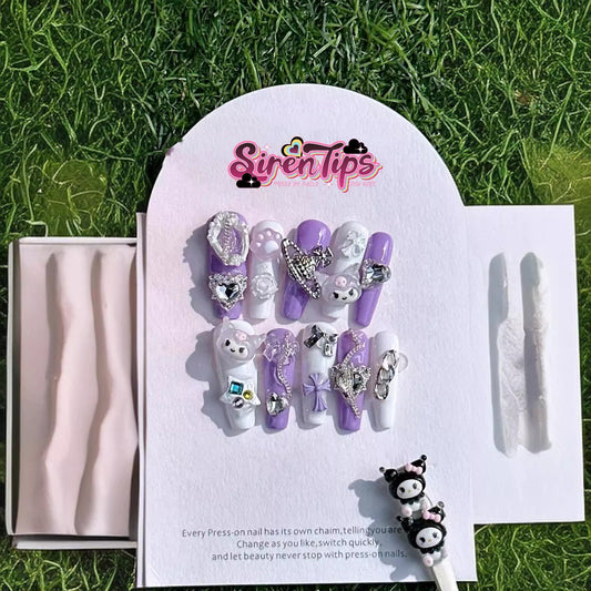 P6 - $19.9 SirenTips Cartoon Animation Handmade Press On Nail Art 10pcs Set Free Tools Luxury Nail Care Manicure Daily Durable