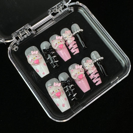 P9 - $19.9 SirenTips Cartoon Animation Handmade Press On Nail Art 10pcs Set Free Tools Luxury Nail Care Manicure Daily Durable